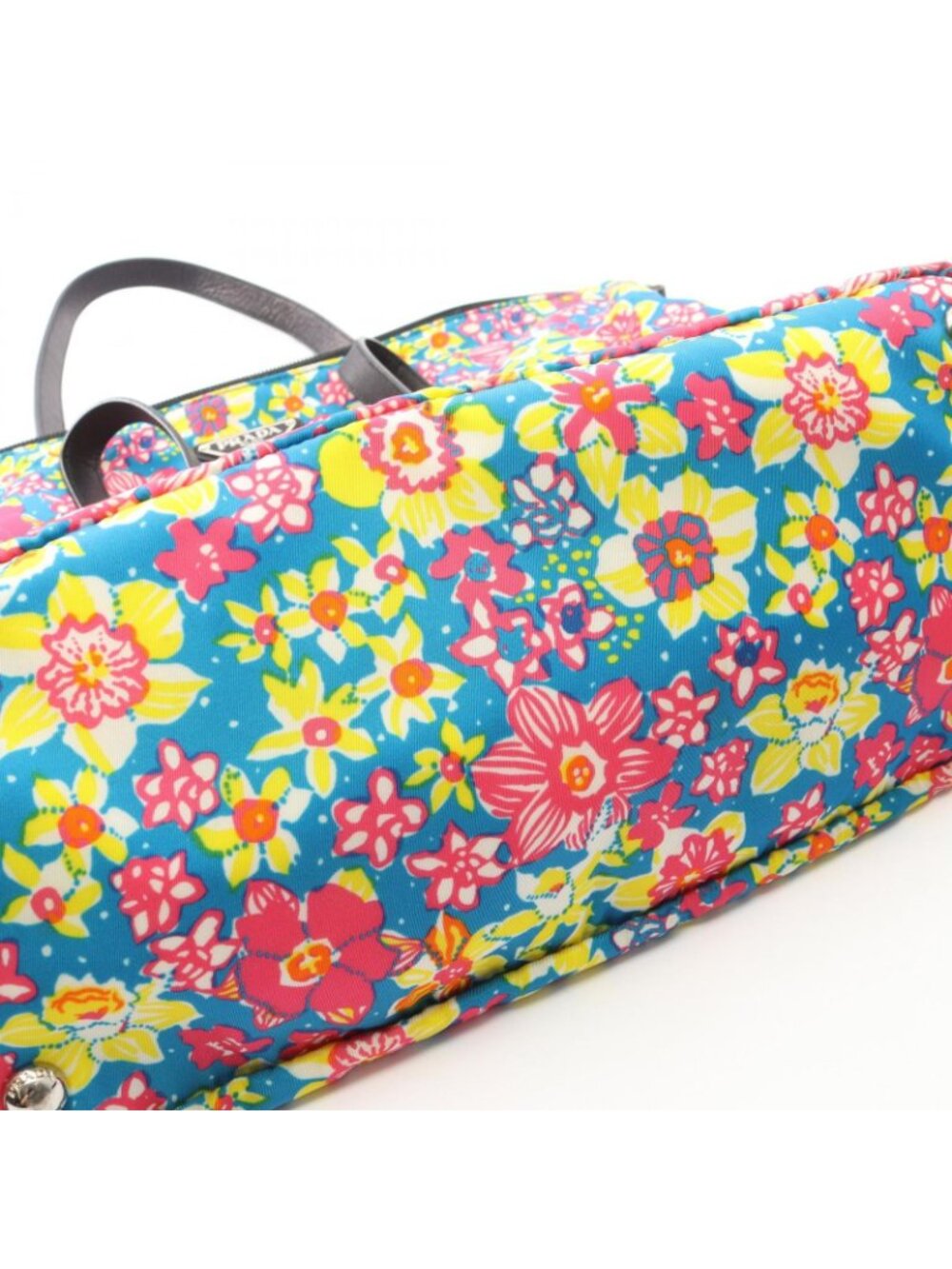 Prada Tote Tessutat Floral 2-Way Multi Nylon Saffiano Leather Triangle Logo - Picture 9 of 10
